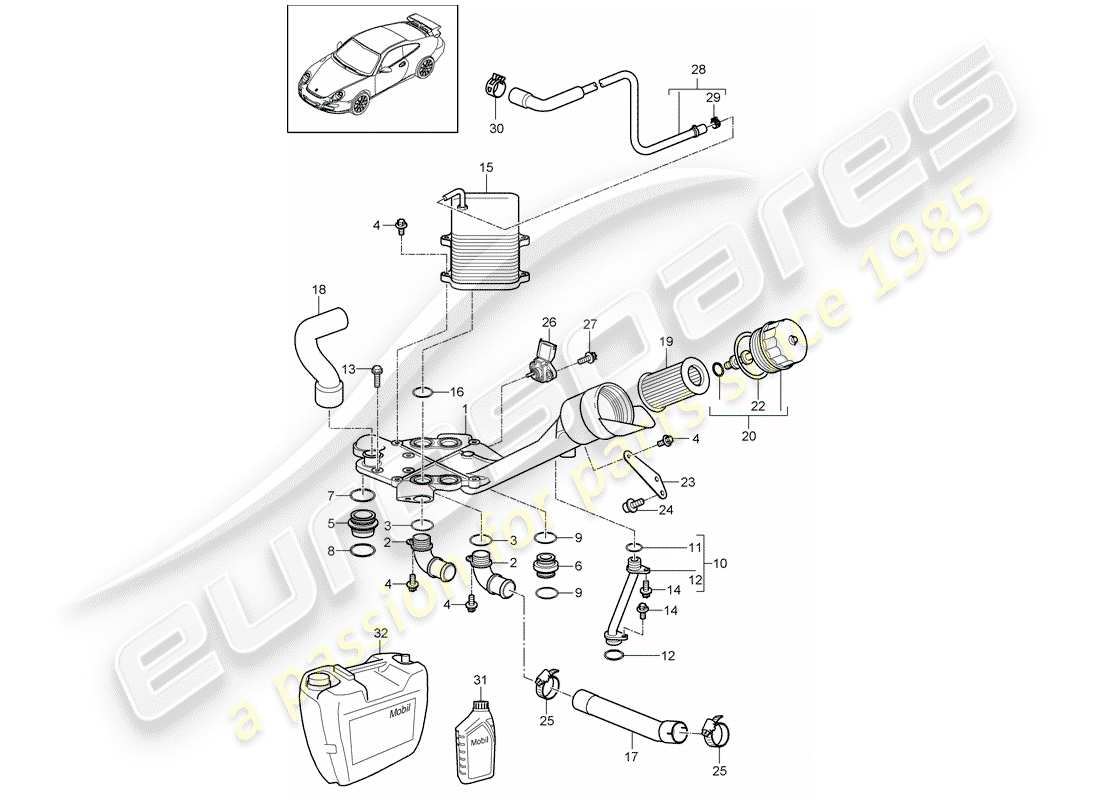 porsche 997 gt3 (2009) oil filter part diagram