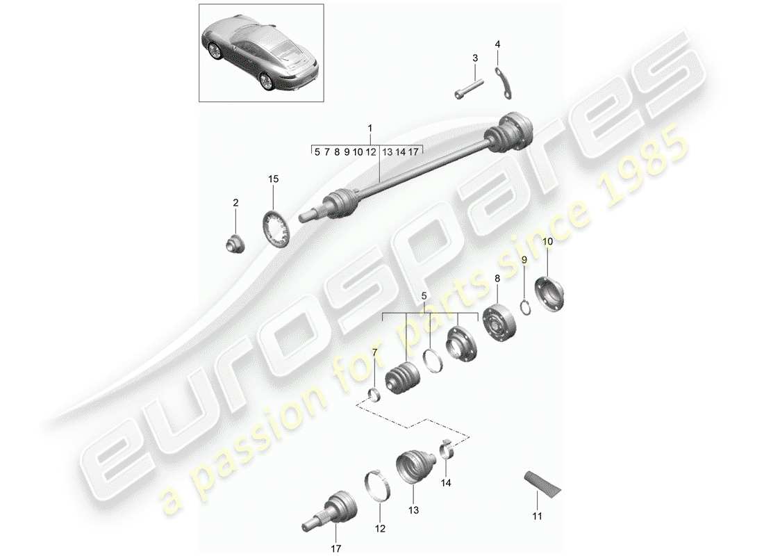 porsche 991 (2013) drive shaft part diagram