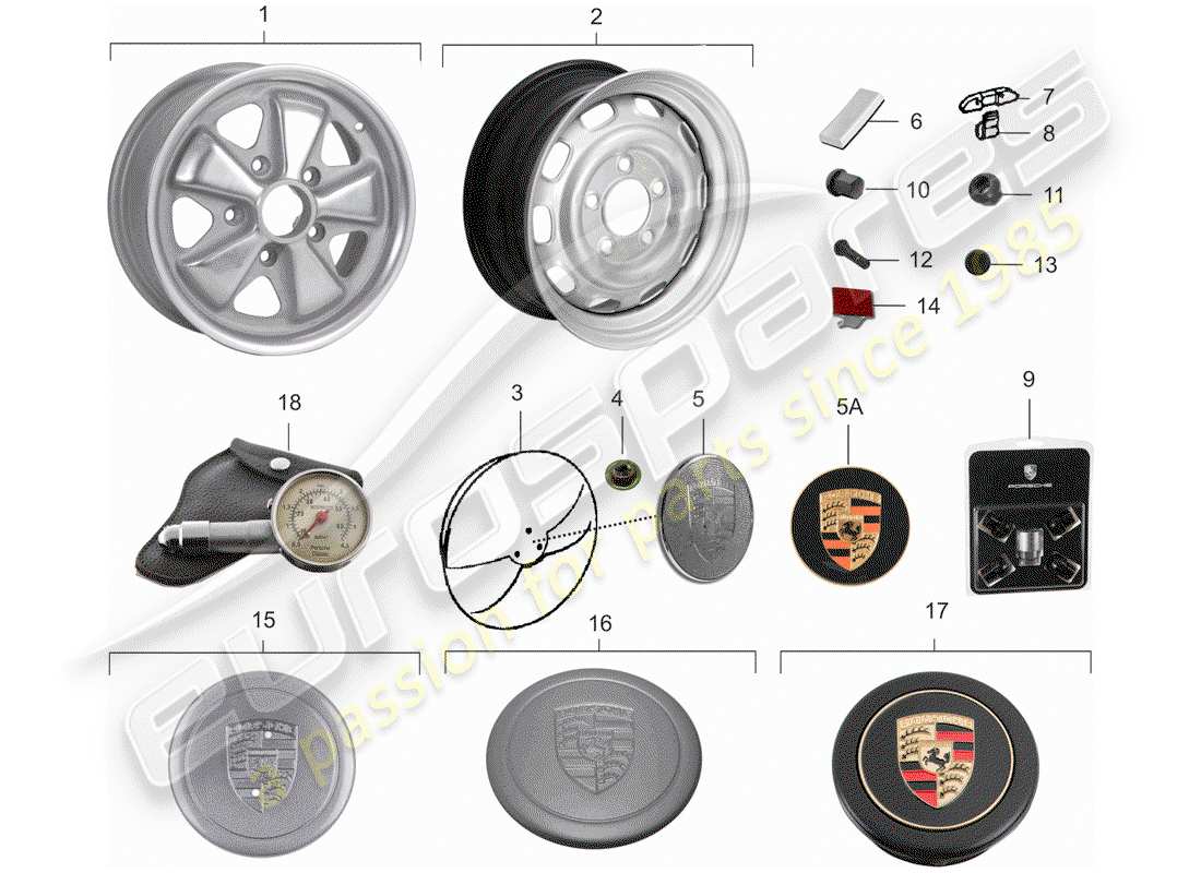 porsche 911/912 (1966) wheels part diagram