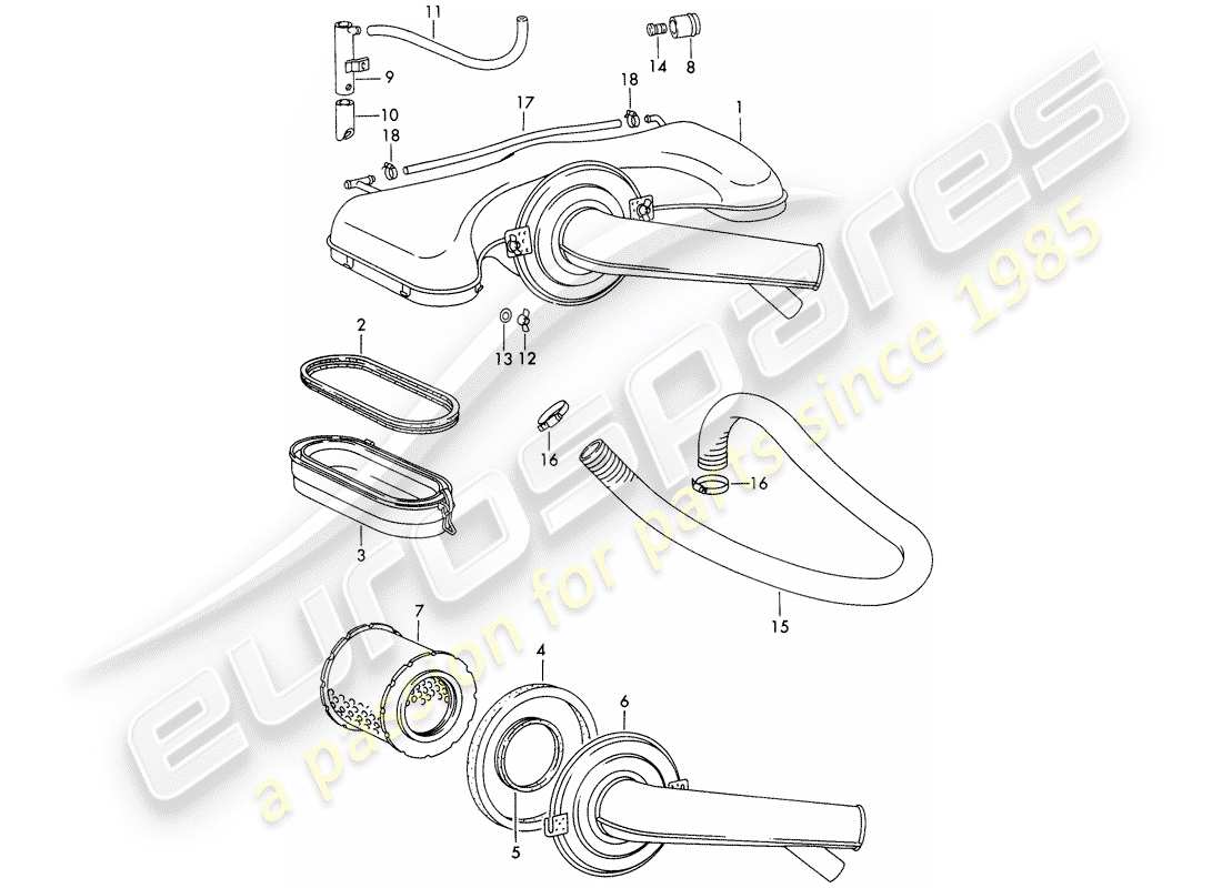 porsche 911/912 (1966) air cleaner system - for - - weber - - carburetor part diagram