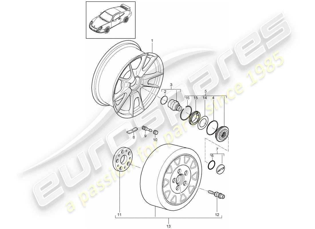 porsche 997 gt3 (2010) central locking part diagram