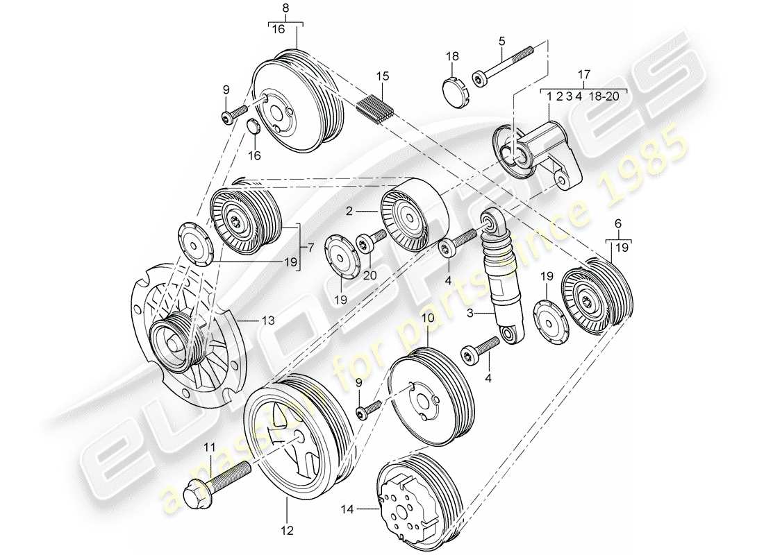 porsche cayenne (2005) belt tensioning damper part diagram