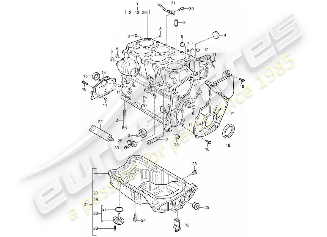 porsche cayenne (2005) crankcase part diagram