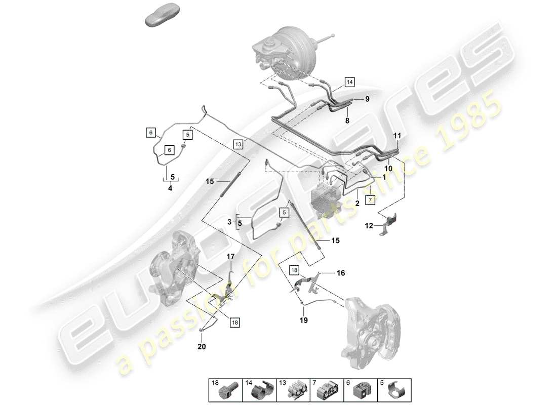 porsche boxster spyder (2020) brake line part diagram