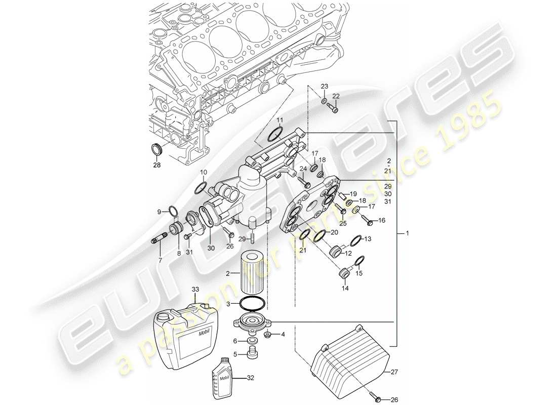 porsche carrera gt (2005) oil filter - bracket - heater core part diagram