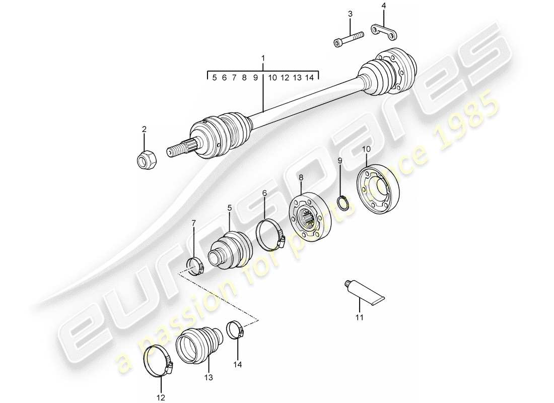 porsche 996 t/gt2 (2005) drive shaft part diagram