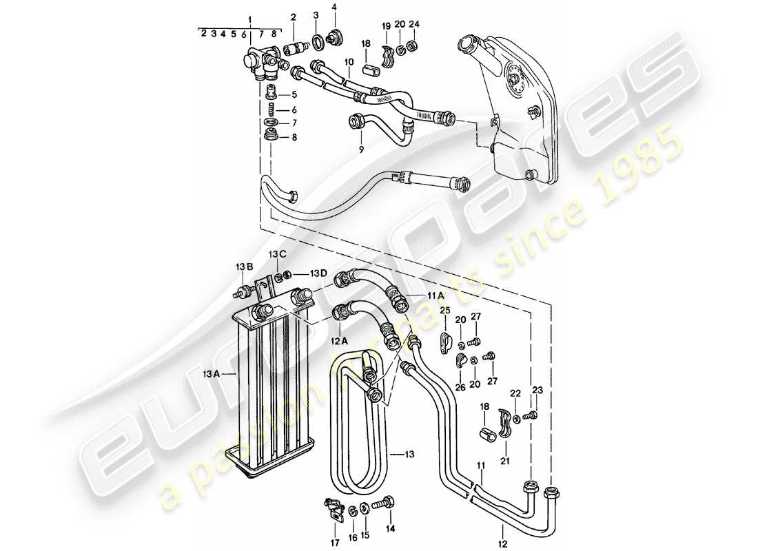 porsche 911 (1979) engine lubrication - radiator coil part diagram