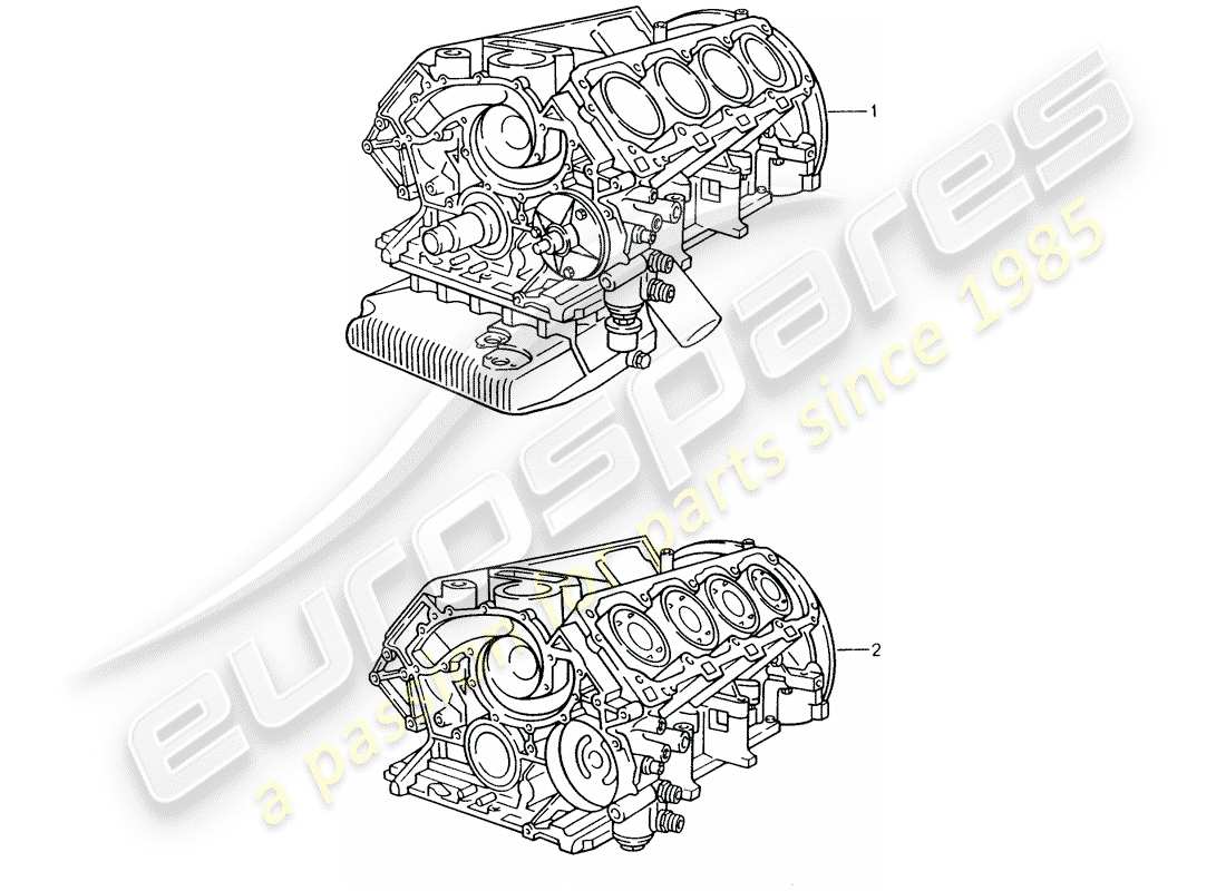 porsche 928 (1992) replacement engine - short engine - crankcase part diagram