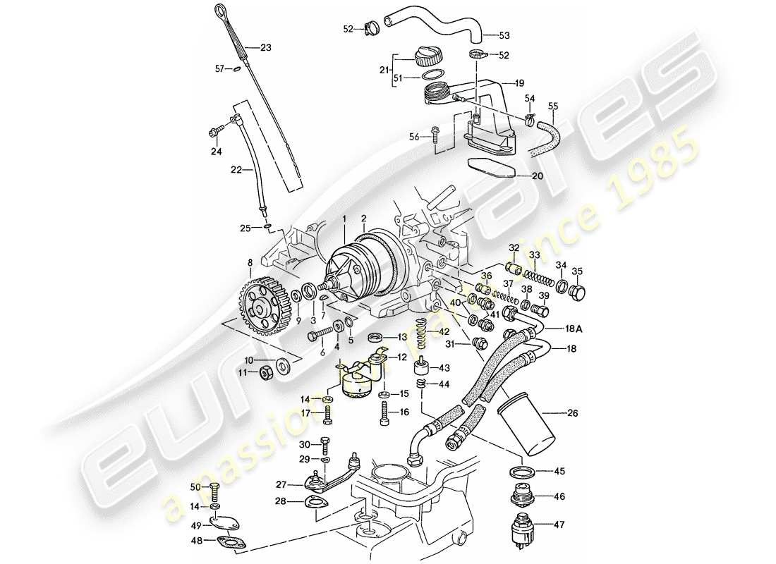 porsche 928 (1989) engine lubrication part diagram