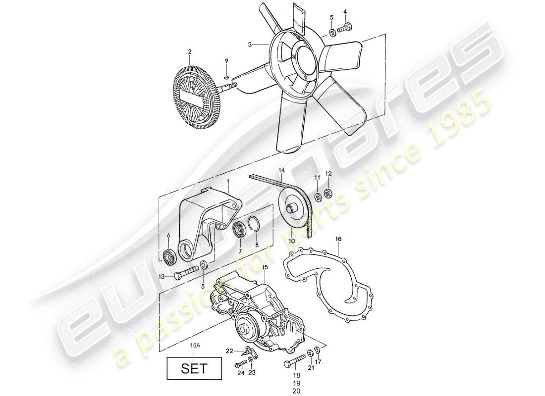 porsche 928 (1979) fan wheel - water pump part diagram