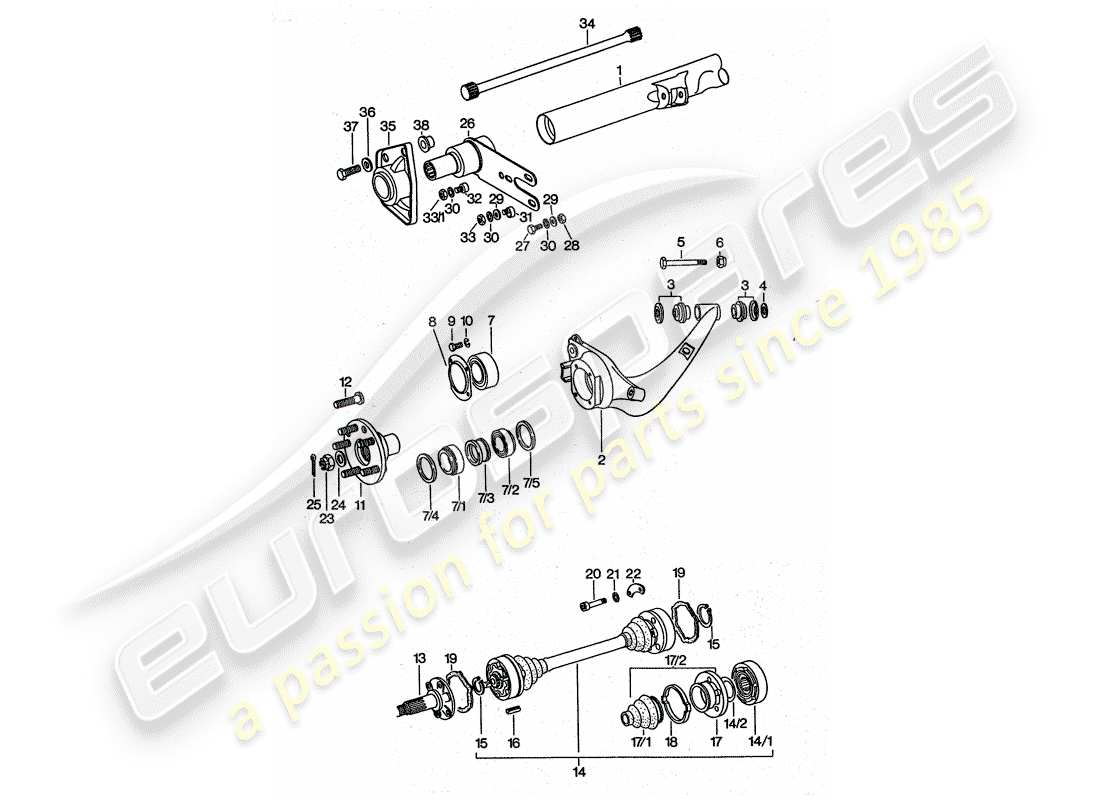 porsche 911 turbo (1977) rear axle part diagram