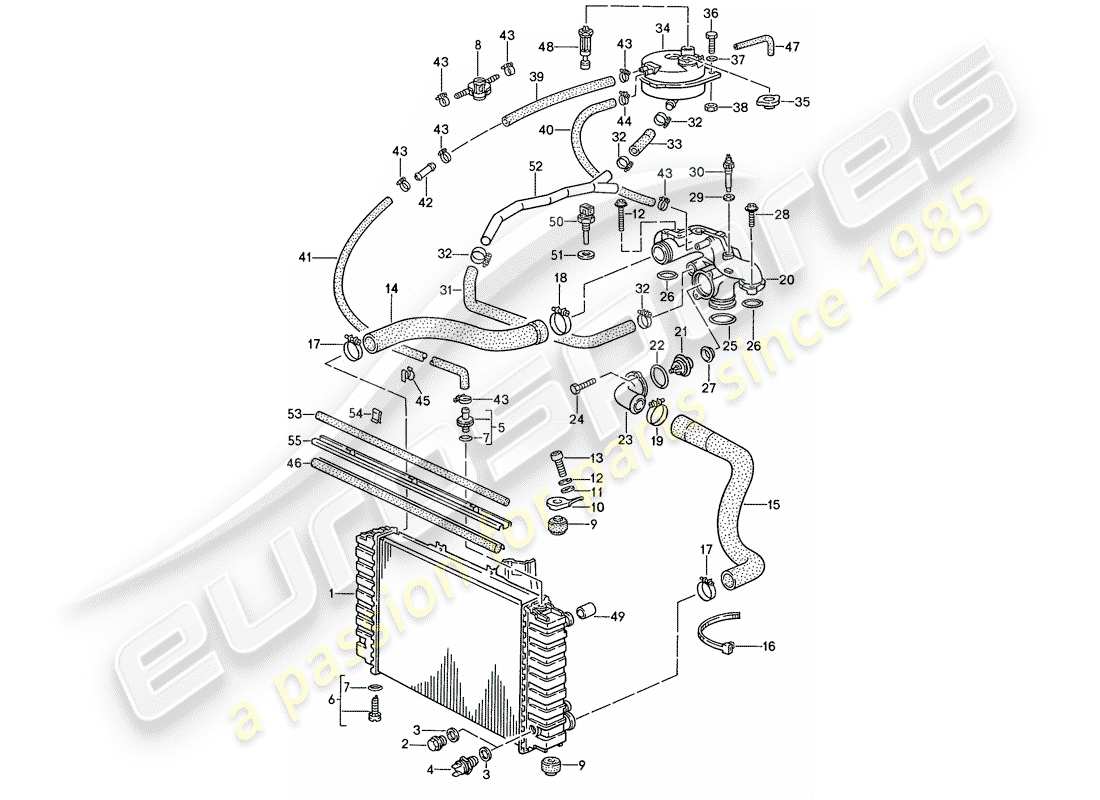 porsche 928 (1989) water cooling 1 part diagram