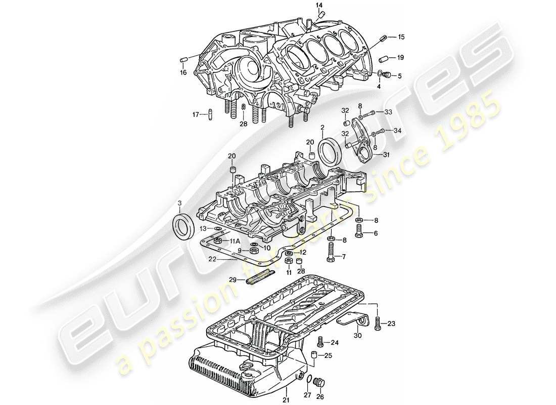 porsche 928 (1989) crankcase - single parts - repair set for maintenance - see illustration: part diagram