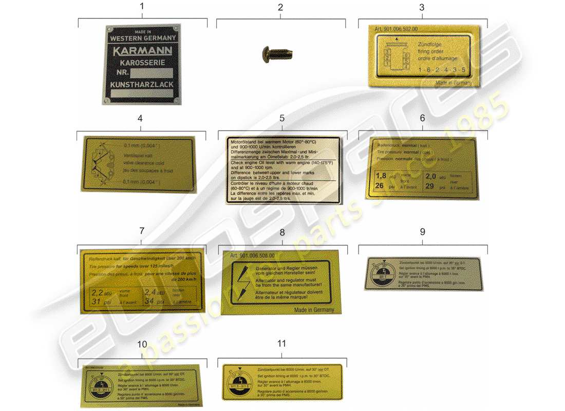 porsche 911/912 (1965) signs/notices - emblem part diagram