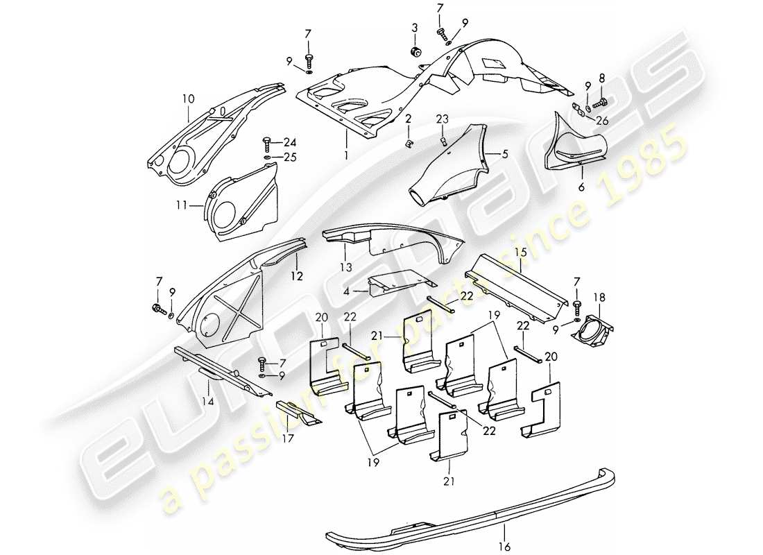 porsche 911/912 (1965) air duct - and - engine cover part diagram