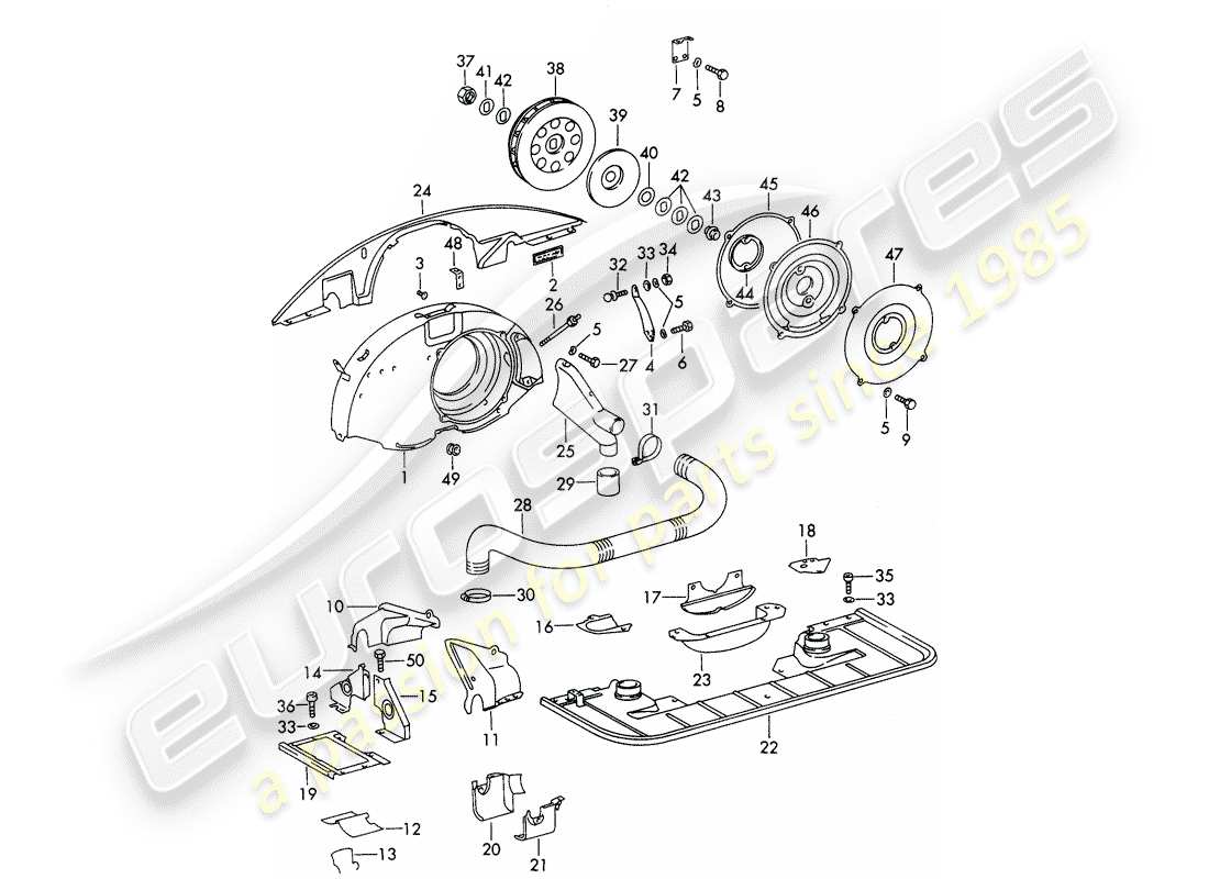 porsche 911/912 (1965) air cooling - air duct - and - engine cover - for - (s)(d) part diagram