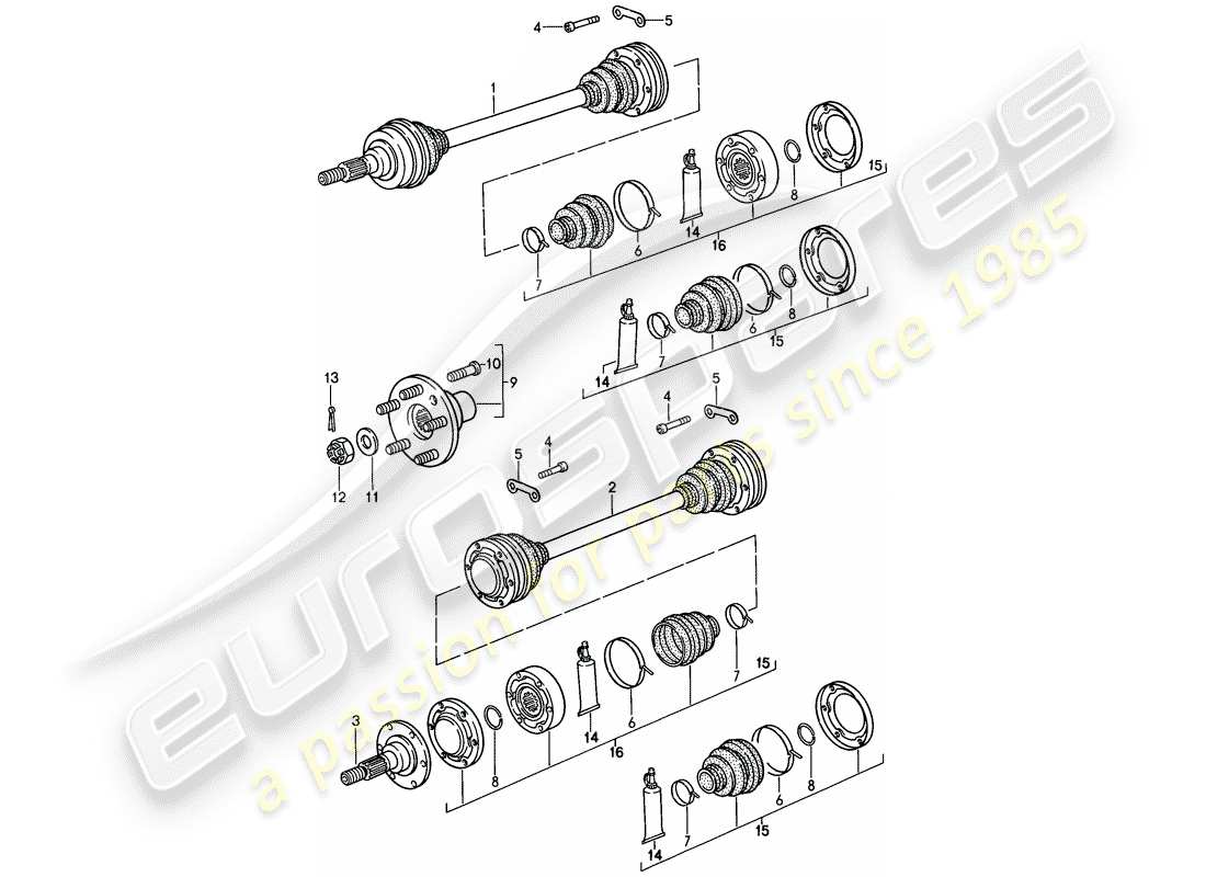 porsche 911 (1988) drive shaft - rear-wheel hub part diagram