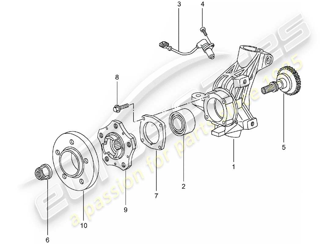 porsche boxster 986 (2002) wheel carrier - wheel hub part diagram