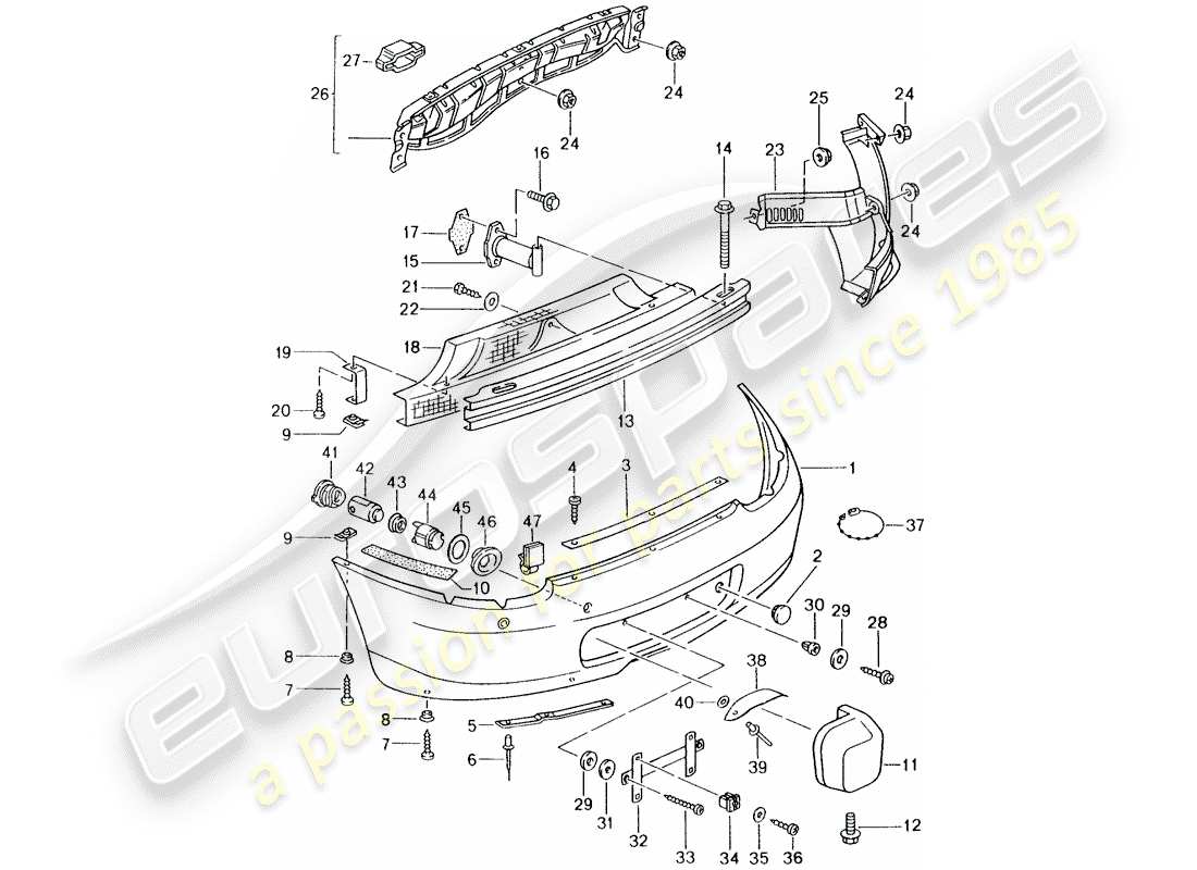 porsche boxster 986 (2000) bumper part diagram