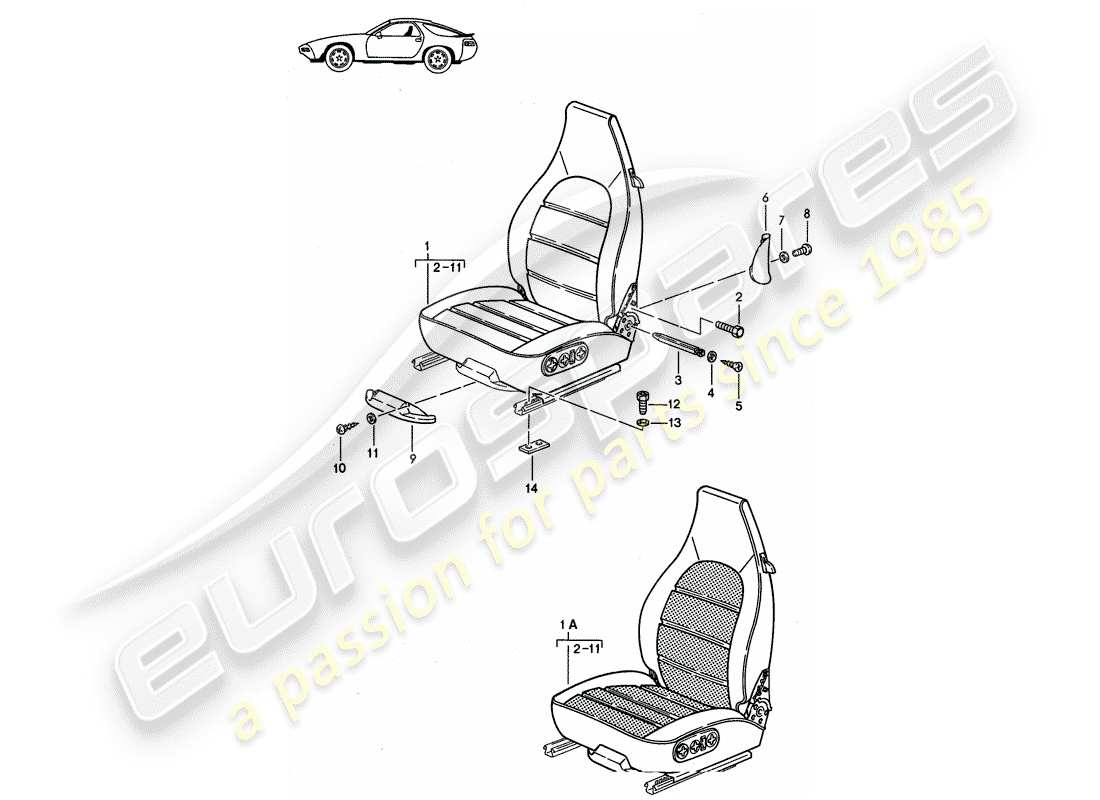 porsche seat 944/968/911/928 (1994) front seat - complete - d - mj 1985>> - mj 1986 part diagram