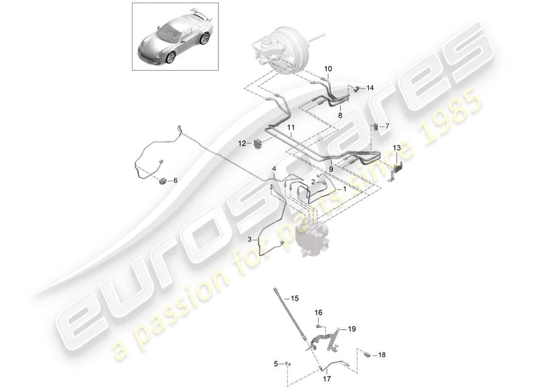 porsche 991r/gt3/rs (2017) brake line part diagram