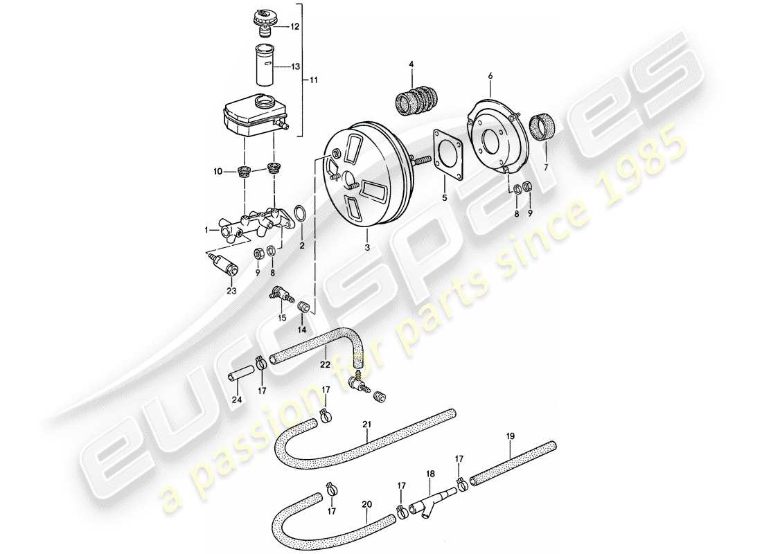 porsche 944 (1986) brake master cylinder - brake booster - reservoir part diagram