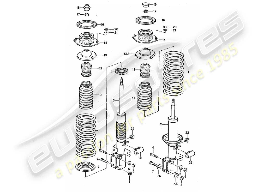 porsche 944 (1990) suspension - shock absorber part diagram