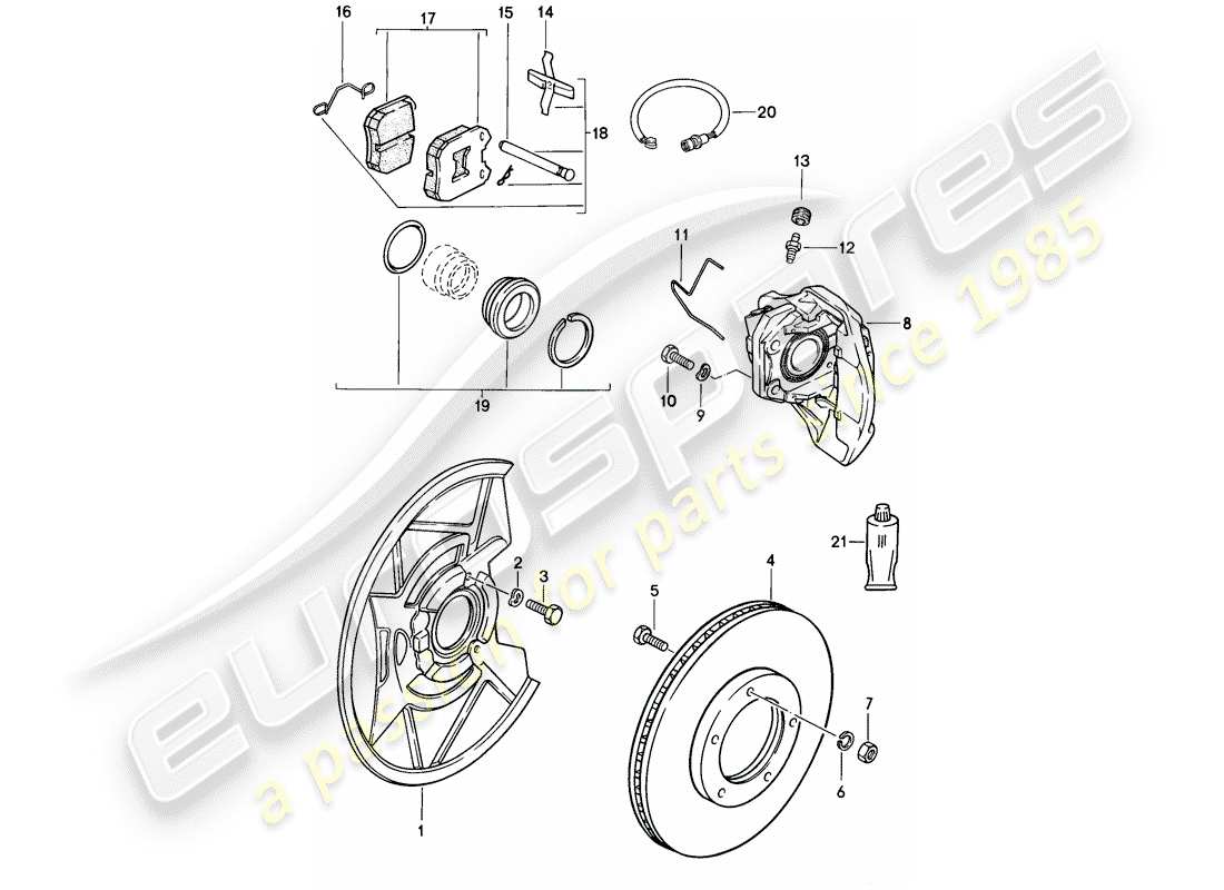 porsche 944 (1988) disc brakes - front axle part diagram