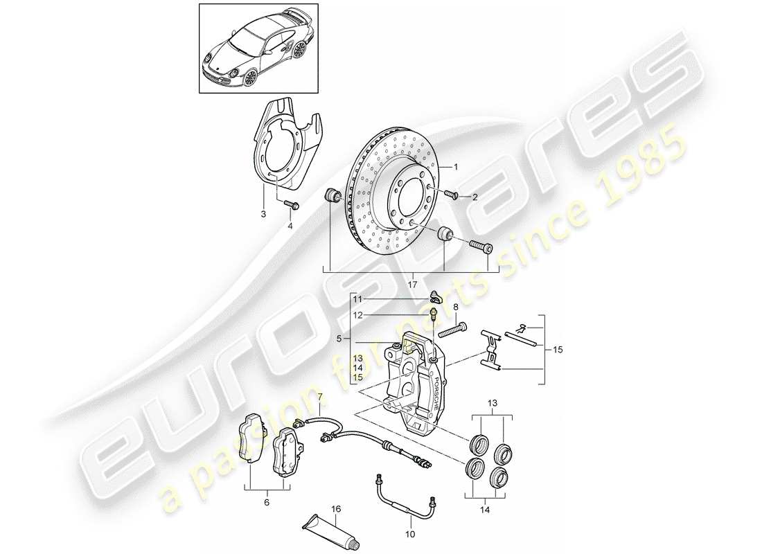 porsche 997 t/gt2 (2008) disc brakes part diagram