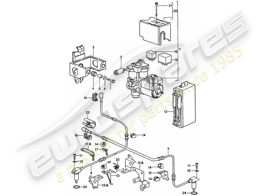 porsche 928 (1984) anti-locking brake syst. -abs- - hydraulic unit - speed sensor - electronic control module part diagram