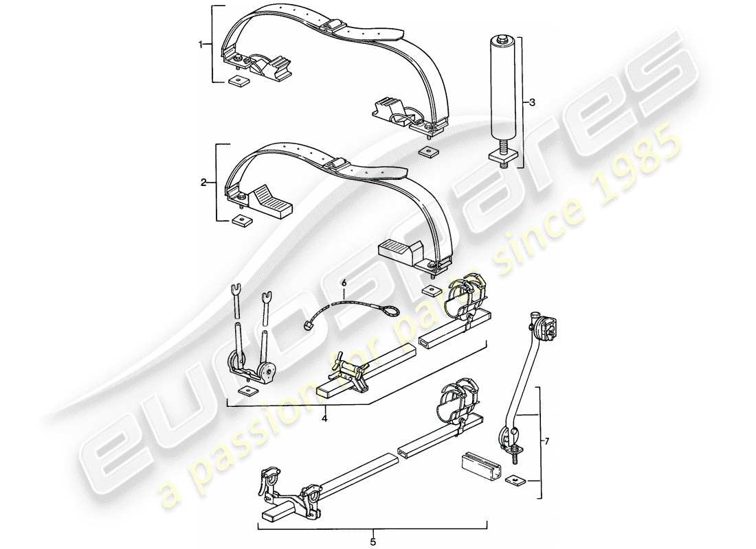 porsche 928 (1984) roof transport system part diagram