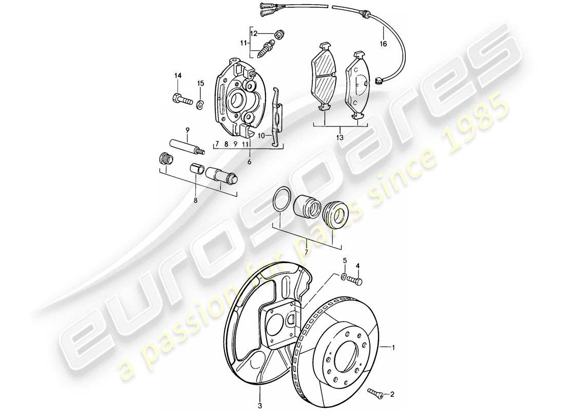 porsche 928 (1984) disc brakes - front axle - floating calliper - also use: - fasteners - for - brake lining part diagram