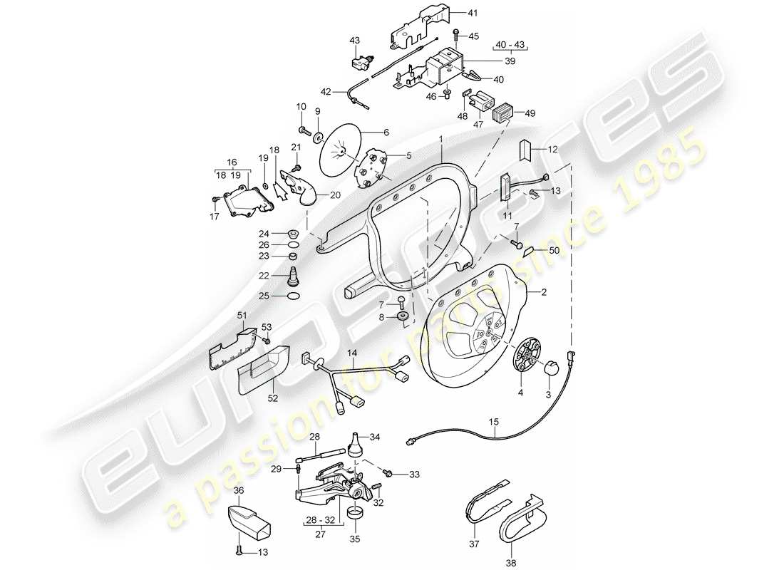 porsche cayenne (2006) spare wheel support frame part diagram