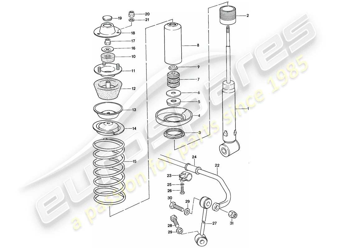 porsche 928 (1983) suspension - stabilizer part diagram