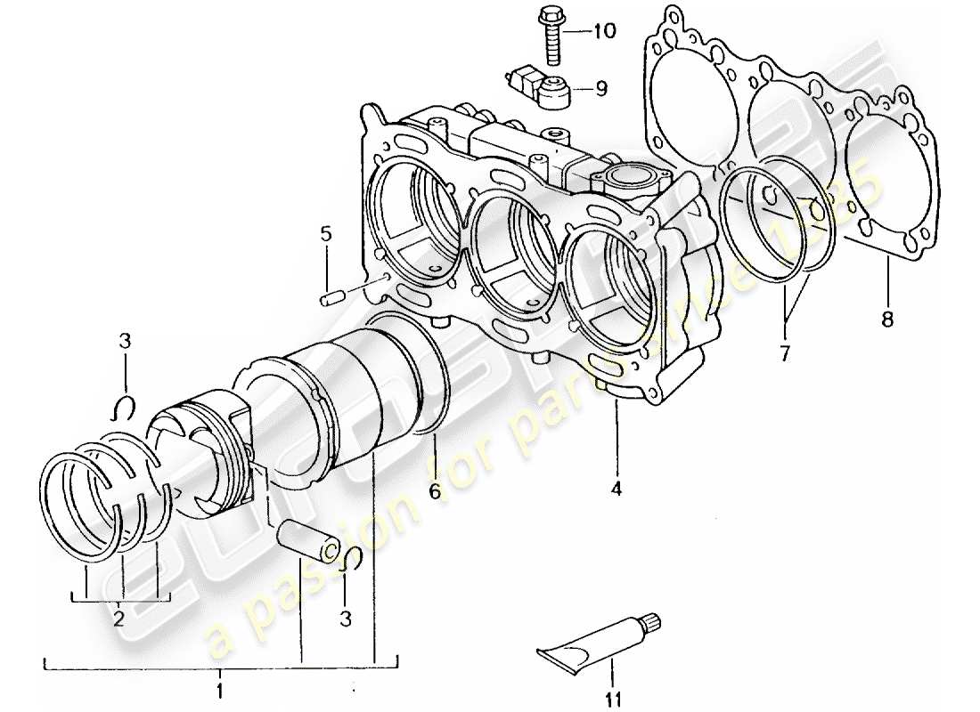 porsche 996 t/gt2 (2002) cylinder with pistons - see workshop manual part diagram