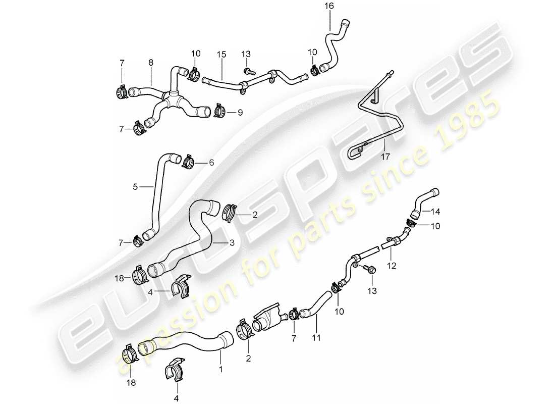 porsche boxster 986 (2004) water cooling part diagram