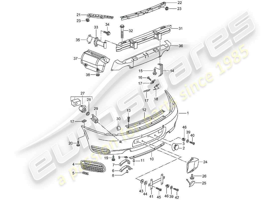 porsche 996 t/gt2 (2003) bumper part diagram