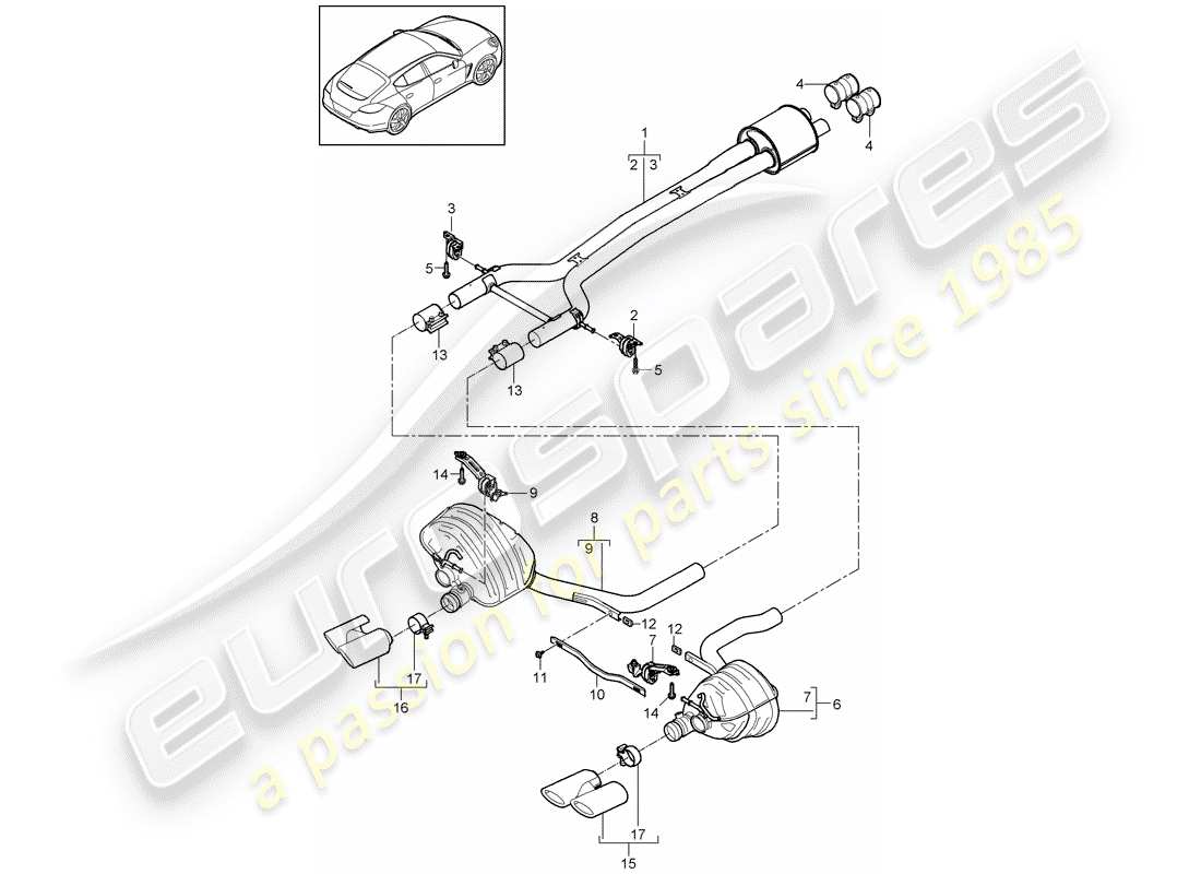 porsche panamera 970 (2015) exhaust system part diagram