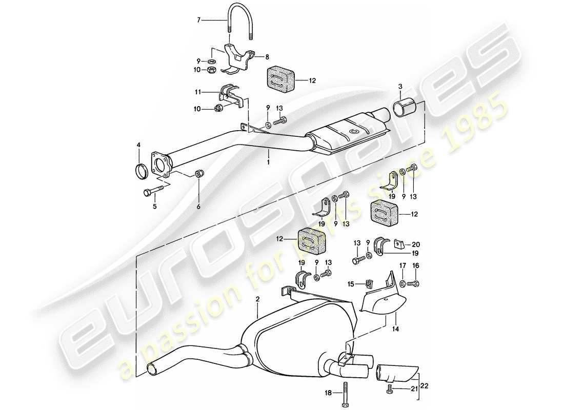 porsche 928 (1985) exhaust system - muffler - exhaust part diagram