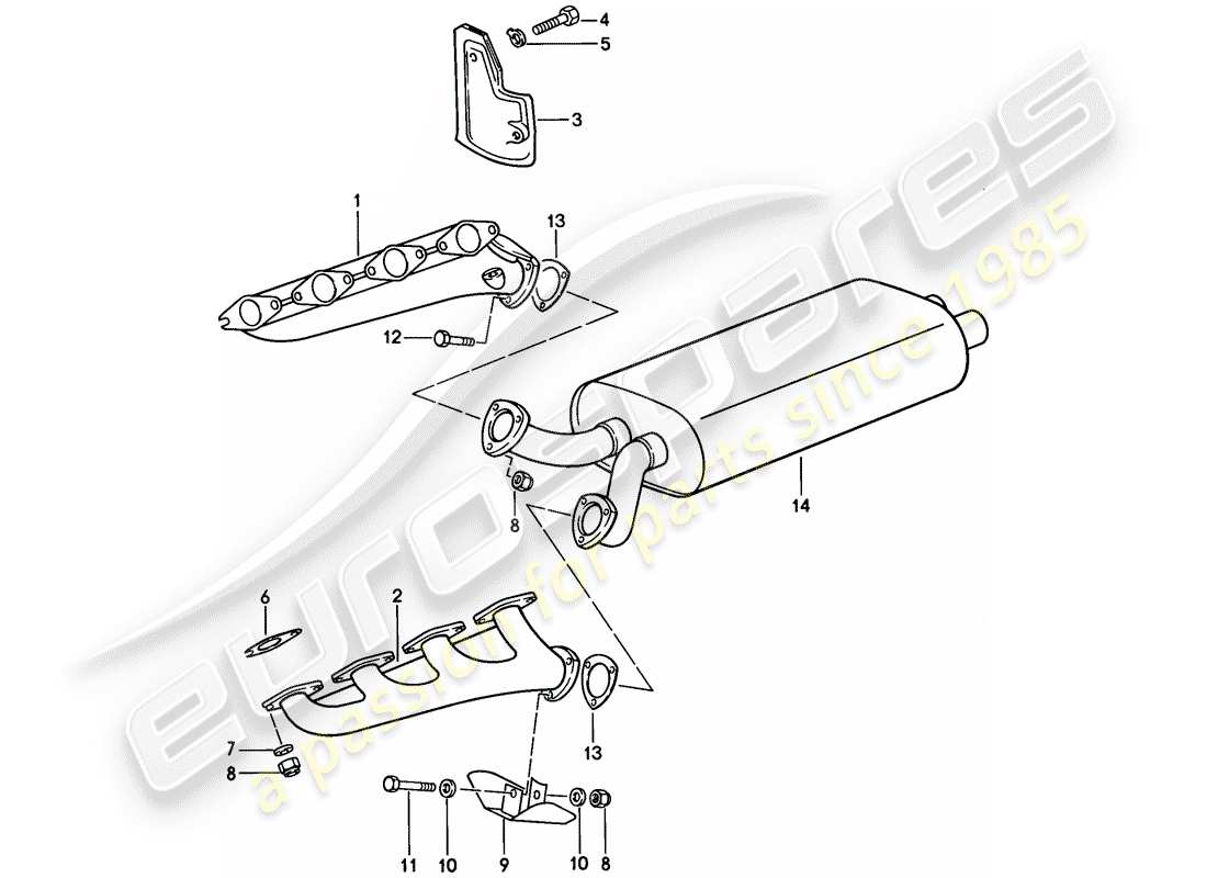 porsche 928 (1985) exhaust system - exhaust silencer, front part diagram