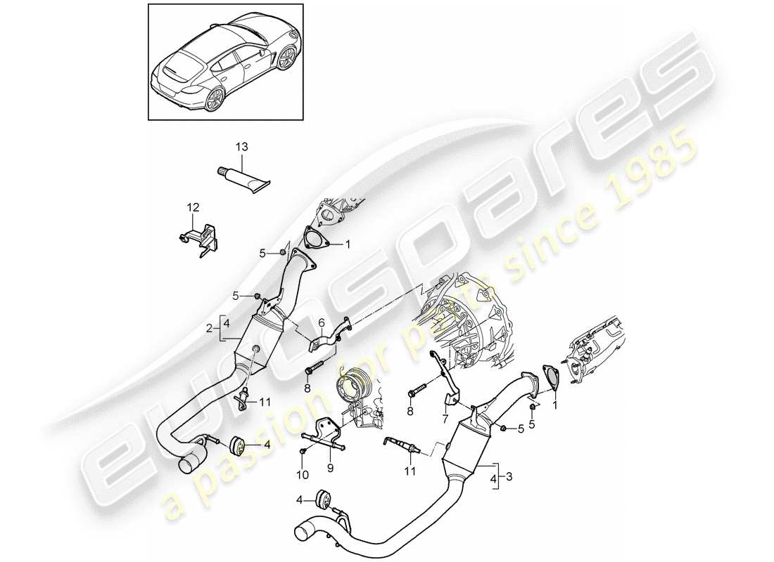 porsche panamera 970 (2016) exhaust system part diagram