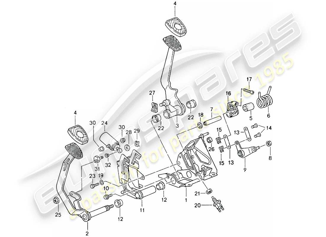 porsche 964 (1989) pedals - manual gearbox part diagram