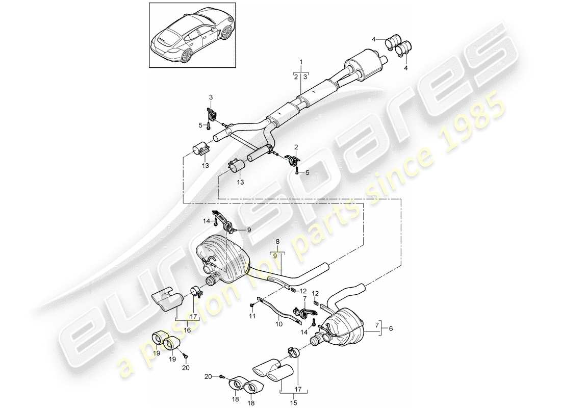 porsche panamera 970 (2013) exhaust system part diagram