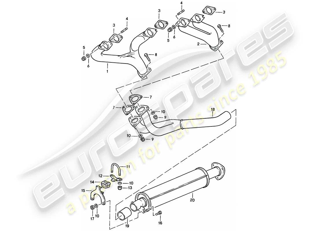 porsche 944 (1988) exhaust system - exhaust silencer, front part diagram