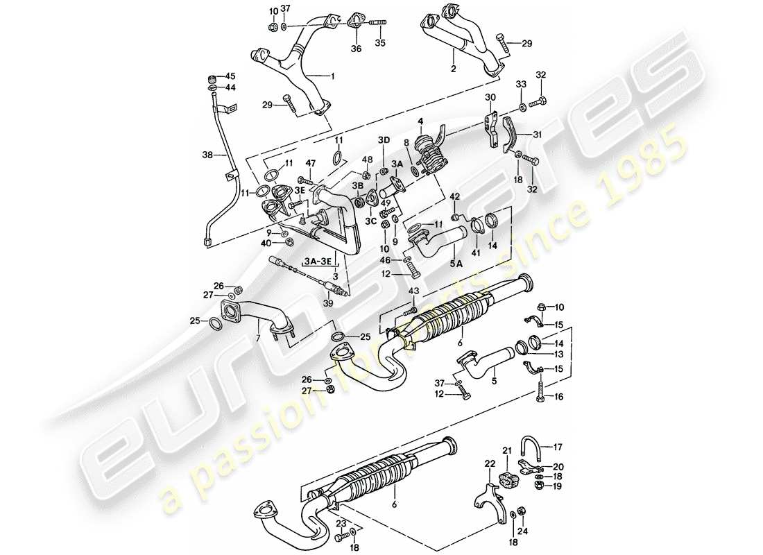 porsche 944 (1988) exhaust system - - catalyst - see technical information part diagram