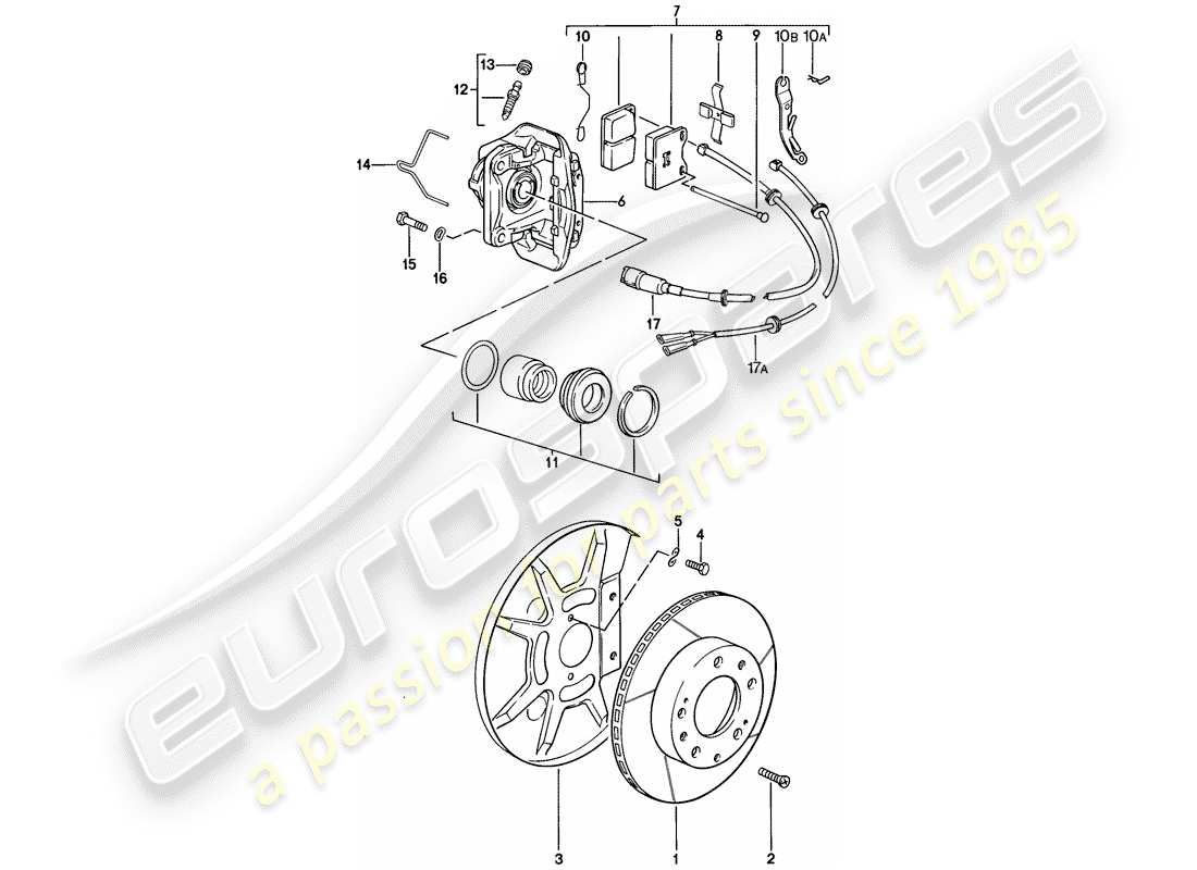 porsche 928 (1980) disc brakes - front axle - floating caliper - f >> 92-a0800 749 part diagram