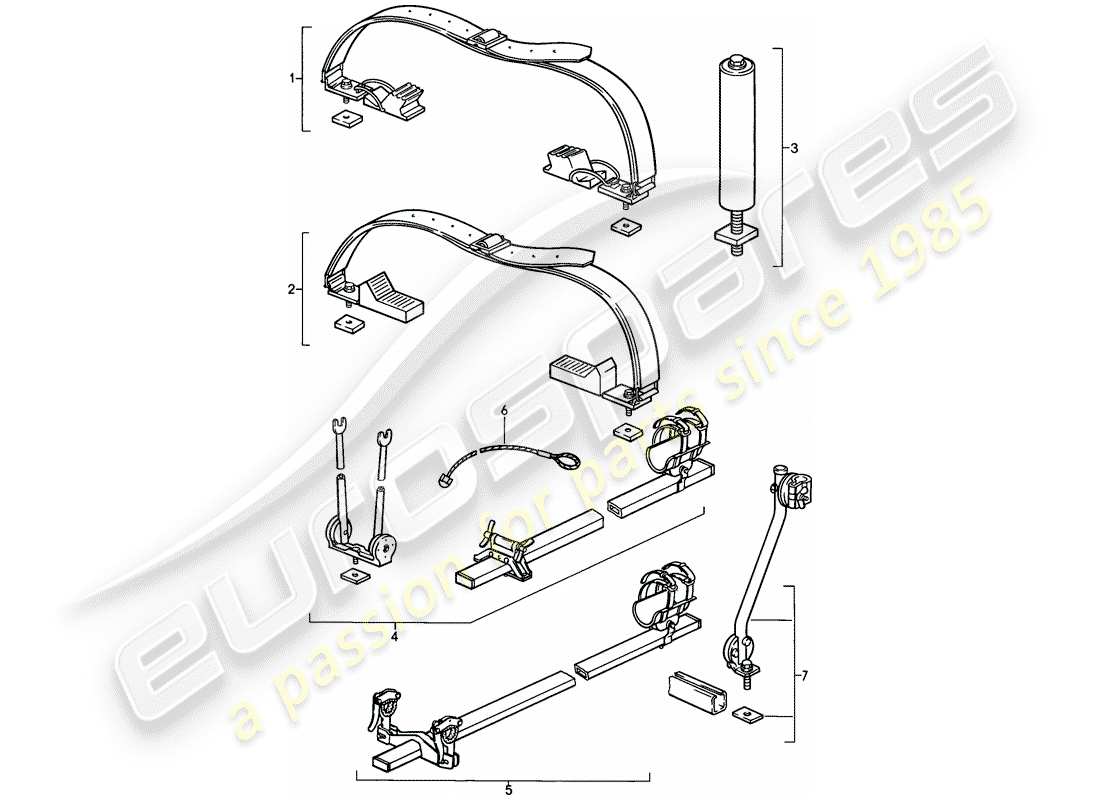 porsche 928 (1980) roof transport system part diagram