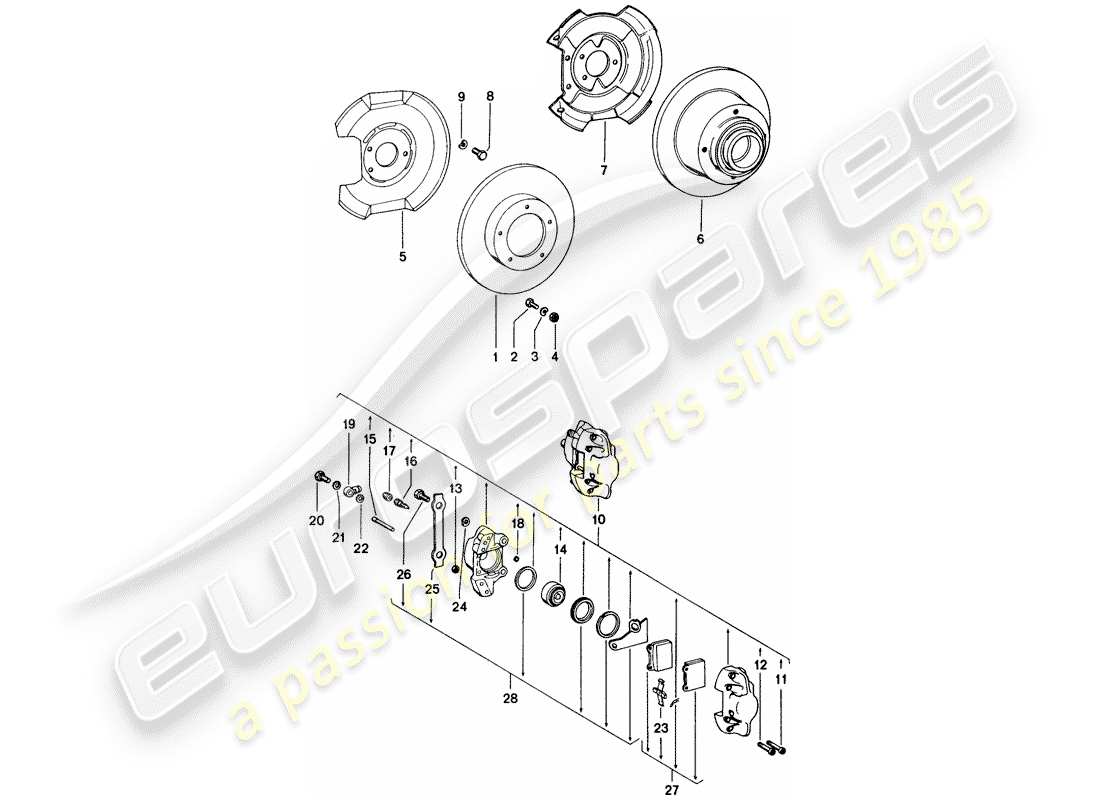 porsche 914 (1974) disc brakes part diagram