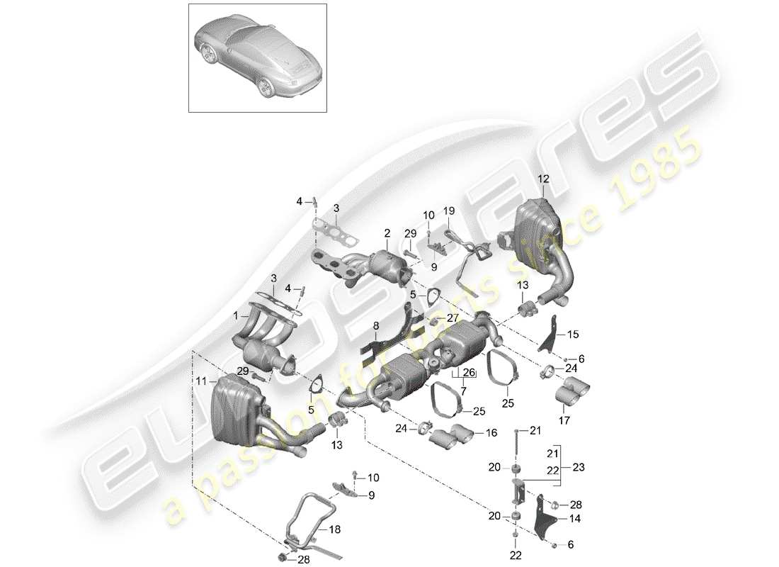 porsche 991 (2012) exhaust system part diagram