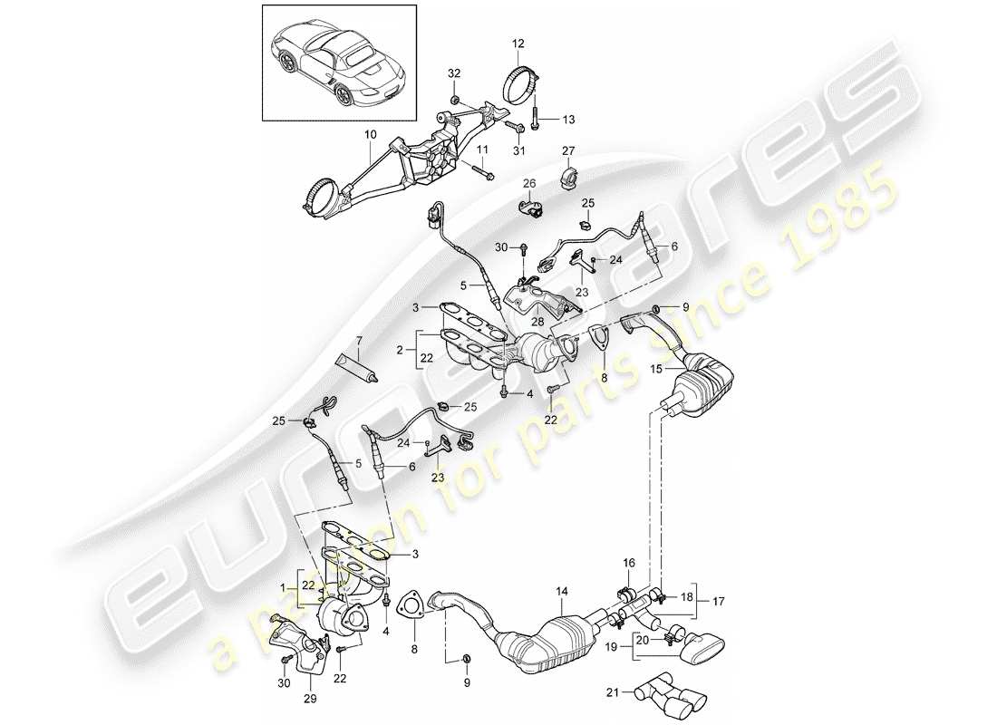 porsche boxster 987 (2009) exhaust system part diagram